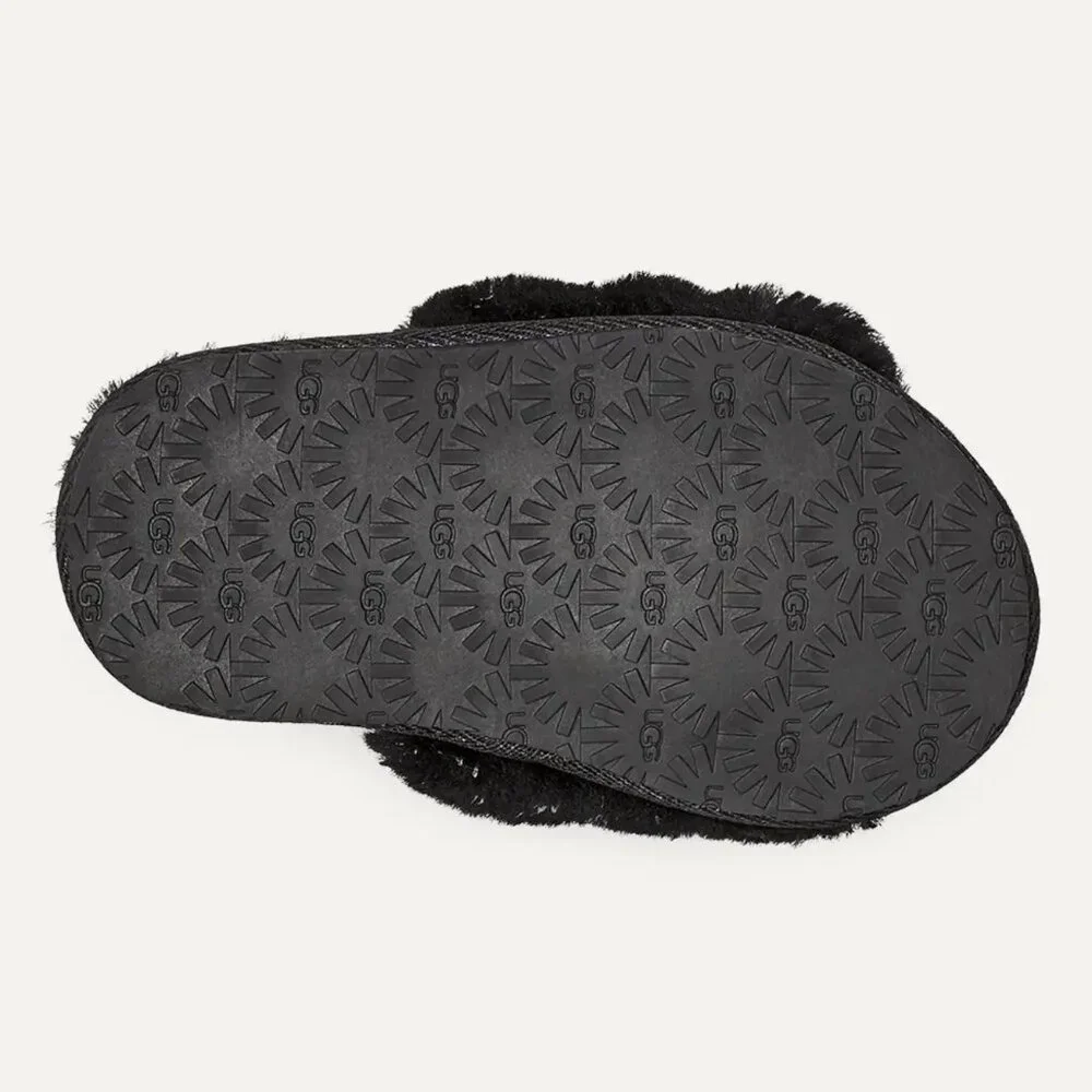 NEW UGG Kid Toddler Fluff Yeah Metallic Sparkle Black Slingback Slide Slipper